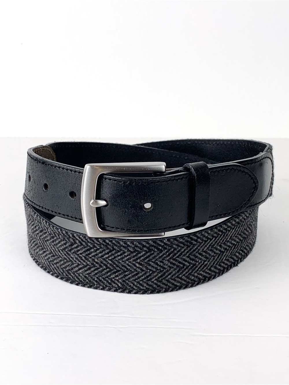Brooks Brothers 346 leather & herringbone tweed belt black & gray men’s size 40